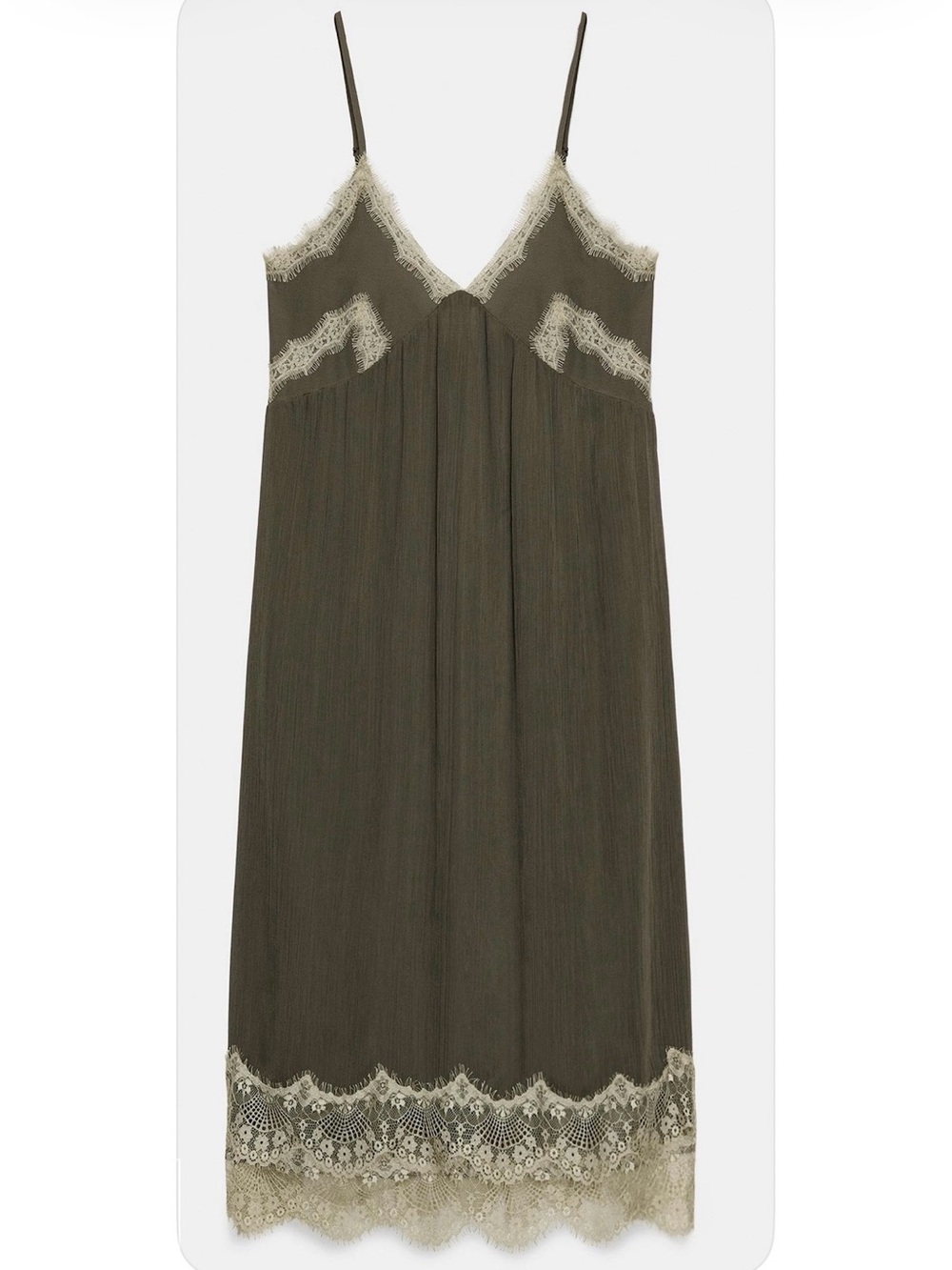 Zara Olive Green Lace Slip Dress NWT XL - Picture 3 of 8